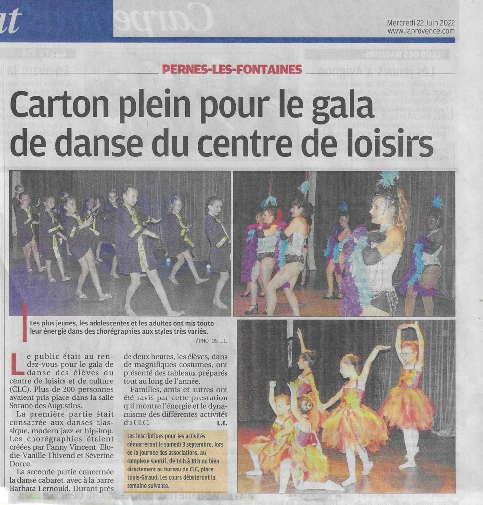 La Provence 22 juin 2022 Carton plein pour le gala de danse du CLC 1