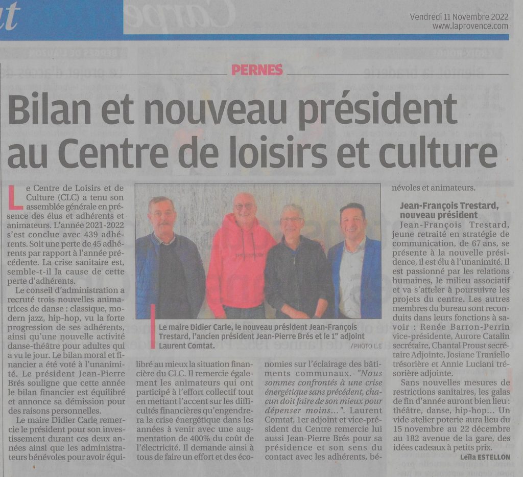 La Provence 11 novembre 2022 Bilan et nouveau président au CLC